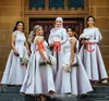 Ankellängd brudtärna klänningar saudisk afrikansk grimma och juvel satin maid of Honor klänning en linje långa ärmar kvinnliga festklänningar6596836