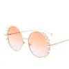 grosses perles femmes lunettes de soleil rondes mode femme lunettes de soleil cadres en métal doré style Vintage alliage lunettes de plage N203