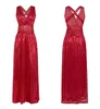 Tanie Głębokie Neck Red Cekiny Prom Sukienka Długie Sexy Backless Party Suknie Długość podłogi A-Line Cocktail Party Dresses Vestidos de Fiesta