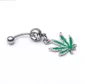 316L Surgical Stainless Steel Crystal Rhinestone Belly Button Navel Bar Rings New Body Piercing Jewelry Dangling Maple Leaf Charms