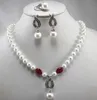 Livraison gratuite ensemble de bijoux de mariage! Vente en gros simples et nobles femmes bague perle collier blanc (7/8/9) ensemble # 211