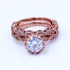 Vecalon Vintage Smycken Kvinnor Ring Set 3CT Diamonique CZ Rose Gold Fylld 925 Silver Anniversary Wedding Ring för Kvinnor Män