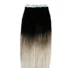 Extensions de bande Gris 100g Bande dans les extensions de cheveux Trame de peau humaine 1B et gris Omber Remy Extensions de cheveux de bande 40PCS