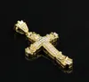Retro Gold Charm Wiselant Pełny lód na zewnątrz CZ symulowany Diamonds Catholic Crucifix Naszyjnik z długim łańcuchem kubańskim 7285948