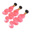 Offerte di fasci di capelli brasiliani dell'onda del corpo vergine Ombre rosa 3 pezzi con chiusura frontale in pizzo 13x4 Radice scura # 1B / Tessiture di capelli umani Ombre rosa