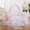 Cesta de flores de casamento branco com cetim elegante redondo e rosa rosa menina cestas favores decoração h5634307w