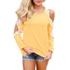 Dames Zomer Kant Top Lange Mouw Sexy Dames Casual T-shirt Strapless Hollow Out Tops Kawaii Poleras Mujer