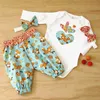 2018 Nouveau Bébé Fille Vêtements Ensemble Amour Coeur Imprimé À Manches Longues Barboteuse avec Pantalon Floral Bandeau Printemps Automne Enfants Vêtements Tenues Costumes