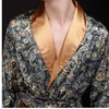 Primavera Verão Novo Luxo Imprimir Silk Robe Masculino Bathrobe Mens Kimono Bath Vestido Mens Faux Silk Vestes Dos Vestidos D7-AE-63