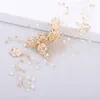 Accesorios para el cabello para las mujeres Corona diadema peine del cabello Clips coroa de noiva JewelryPearl Flor de oro Banda para el cabello Novia de la boda Tiaras