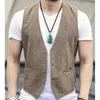 Мужские жилеты одиночная грудь мужчины Coon Linen Cost Suit Gilet Vest Slim Business Jacket Tops Homme