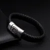 Black Genuine Leather Men Bangles Luxury Braided Vintage Wrap Charm Bracelets Male Sporty Magnetic Clasp Jewelry