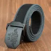 2017 Men Weave Canvas Unisex Belt Mens midjebälte Casual Cargo Belt Militära fans Automatiska Bucklebelt Man Field Tactical1014057