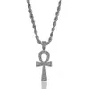 Mens Iced Out Egyptian Ankh Sleutel van Leven CZ Bling Hanger Micro Pave Pave Cubic Zirconia Ketting Hip Hop Goud Zilveren Sieraden met Geschenkdoos