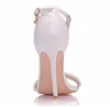 Scarpe da sposa bianche Sandali di cristallo firmati da donna per matrimoni all'aperto in campagna da spiaggia Stile estivo 11 cm Tacco alto Punta aperta297W