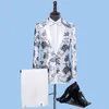 Herr Rose Printing Wedding Suits England Style Smart Casual Jacquard Suits Wedding Party Outfit Bar Singer Host Stage Costumes Host Show