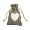 Kalp şeklindeki iyilik çantası moda beyaz keten çizim düğün hediyeleri çantalar takı çantaları şeker kurabiyeleri çantalar 10*15cm