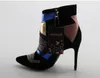 Karışık Deri Ayak Bileği Çizmeler Sivri Burun Yan Fermuar Kristal Süslenmiş Ayak Bileği Çizmeler Kadın Ince Topuk Elbise Ayakkabı