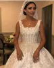 Lyxig bröllopsklänning Fyrkantig nacke Major Beading Appliques Sequins Bröllopsklänningar Back Lace Up Custom Made Country Bridal Gowns