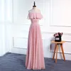 Erröten rosa Chiffon lange Brautjungfer Kleider Schnürung 2020 böhmische Brautjungfer Kleid bodenlangen Hochzeitsgast Dresses2824