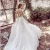 Bohemian Beach Wedding Dress Lace 3D Flower Appliqued Tulle Skirt 2022 Pretty A line V Neck Bridal Gowns Sexy Backless Wedding Dresses