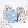 Vintage floral cordon porte-monnaie sac coton tissu femmes voyage maquillage sac de rangement mignon enfants organisateur portefeuilles dessin animé cordon pochette