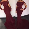 Misafir törenlerinde 2018 Yeni Ucuz Gelinlik Modelleri Kapalı Omuz Düğün Konuk Giyim Mermaid Uzun Kollu Burgonya Kat Uzunluk Parti Elbise Hizmetçi