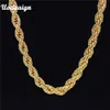 Uodesign Hiphop Collana da uomo con catena in corda francese dorata gialla 24K Collana lunga da 75 cm
