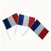 Frankrike flagga liten storlek flagga hel med plaststång 14 21 cm polyester tyg france nation flagga 100 st lot231o