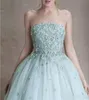 Robe de bal sauge de haute qualité sans bretelles 3D Appliques florales perlées longues robes de soirée formelles en tulle