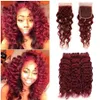 Cheap Peruvian Burgundy Hair Bundles with Full Lace Closure Wine Red 99J Water Wave Virgin Human Hair Weaves Wet Wavy With Closure