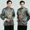 Vintage klassieke traditionele Chinese kleding voor mannen lange mouwen outfit Nieuwjaar cadeau party tang pak heren Chinese tops etnische kleding