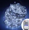 20M 200leds / 30M 300leds / 50M 500 LEDs Blanc Froid Guirlande Lumineuse Lumières De Noël Fil D'argent Télécommande + adaptateur secteur