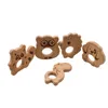 Baby Trä Teether Natur Nursing Baby Wood Teething Toy Wood Owl Dog Hedgehog Shape Soothers Chewing Pendant DIY Tillbehör