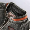 Vintage schwarze AVIREXFLY-Jacken aus echtem Leder mit Indien-Kopf-Stickerei, getäfelte Farben, Motorradjacke, amerikanische Bräuche