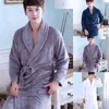 Men's Sleepwear Men Bathrobe Warm Flannel Thick Pajamas Long Sleeve Lapel Unisex