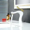 Bath Basin Faucets Brass Water Tap Bathroom Faucet Gold White Single Handle Bathroom Sink Mixer Taps Hot and Cold Water W3034