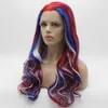 Perruques Iwona Hair Ondulé Long Rouge et Blanc et Bleu Mix Perruque 7 # 3100/1001/2521 Moitié Main Attachée Chaleur Synthétique Avant de Lacet Réaliste W