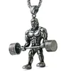 Strong Man Dumbbell Pendant Necklace Stainless Steel Chain Fitness Weight Lifting Necklace Men Gym Hip Hop Jewelry