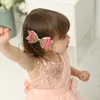 Fashion Double bow Bling Girl Hairclips Baby Girls Sequin leather Bows Kids Barrette Cute Butterfly Children Hair Accessories Y573