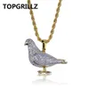 TOPGRILLZ New Style Iced Out Gold Color Plated Two Tone Micro Pave Zircon Pigeon Pendant Necklace Hip Hop Jewelry for Men Women