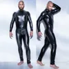 Novo Homem sexy macacão de látex couro Teddy roupa preta brilhante Erotic Lingerie Wear Bodysuits Zentai corpo One Piece jumpsuit