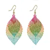 Mode Luxury Boho Hollow Leaf Dangle Örhängen Stor regnbåge löv Långa Tassels Släpp örhänge för kvinnor Smycken