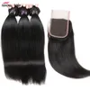 Ishow 10A Mink Brazilian Straight Human Hair Bundles with Lace Closure Peruvian Virgin Hair Malaysian Weave Weft for Women Girls All Ages Natural Color