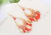 Tassel chandelier charm earrings jewelry fashion women bohemia colorful feathers gold plated chains tassels alloy long dangle earings