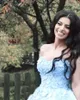 2018 Tquinceanera мяч платья платья милая светлое небо голубое 3D цветы кружева аппликация сладкий 16 плюс размер сатинировки вечеринка вечеринка вечеринка вечерние платья