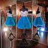 Teal Blue Sweetheart Party Dresses Strapless Mini Length Crystal Lace Up Back Prom Homecoming Dresses With Beaded Bodice DH1635