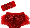 Meninas Bow Headbands Lantejoulas Bloomers Set Bebê Ruffled Fralda Cobre Princesa Shorts Boutique Underwear 17 cor KKA4037