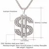 US Dollar Money Collana pendente in acciaio inossidabile 316l Catena color oro per donna Uomo strass Hip Hop Bling Accessorio per gioielli P1003