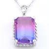 PopularJewelry Luckyshine Mixed 5 Pcs/Lot Fire Bi Colored Tourmaline Crystal Gemstone 925 Silver With Chain Necklaces Pendant Jewelry Gift